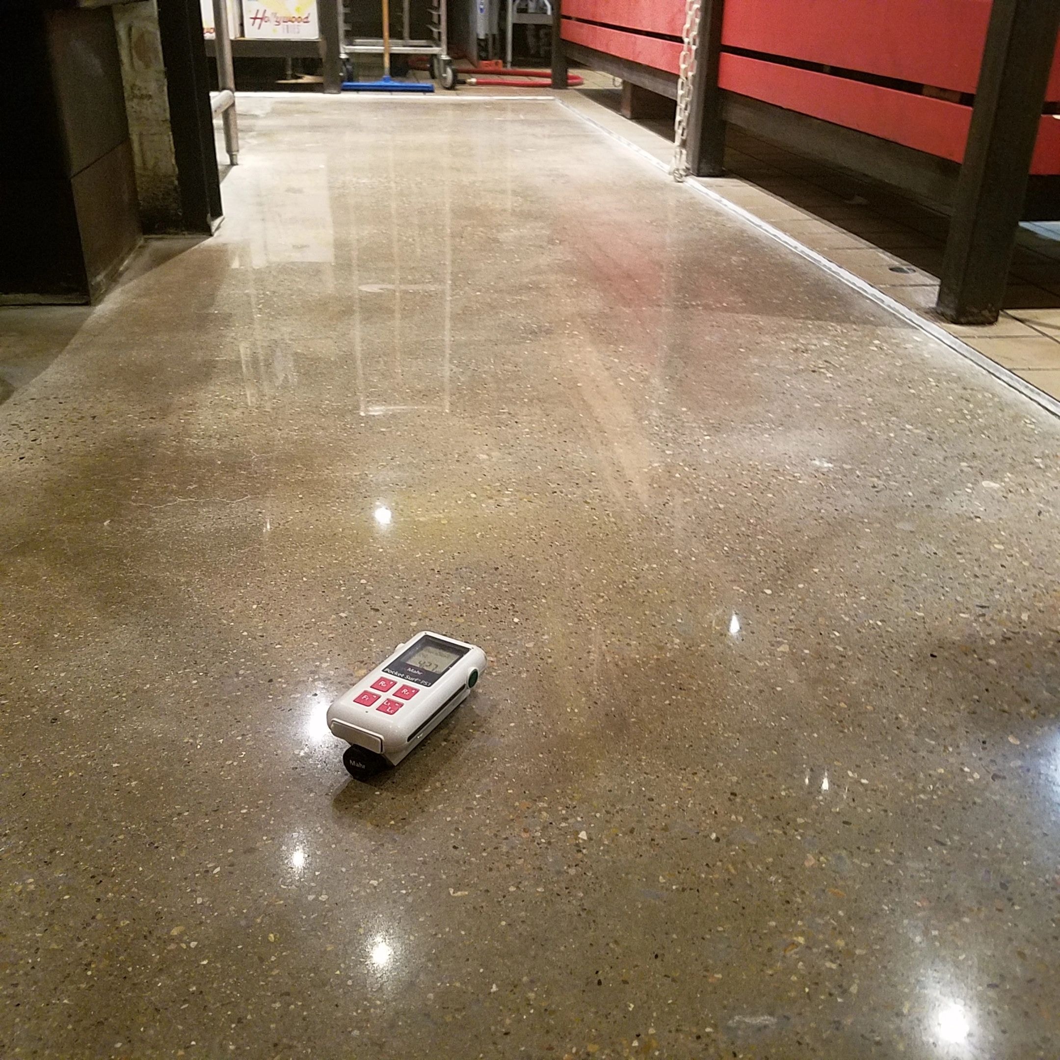 Epoxy-finished concrete floor in warehouse facility