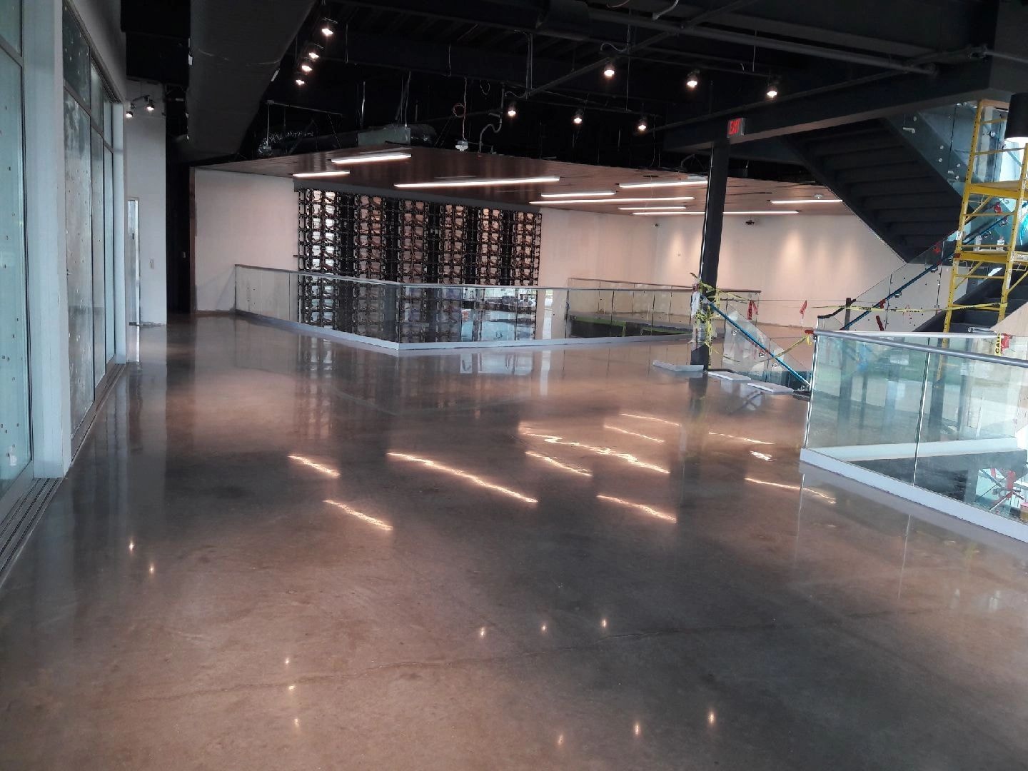 Industrial loft event space with polished concrete floor