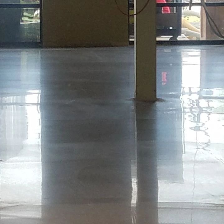 Commercial retail space with polished concrete floor under renovation
